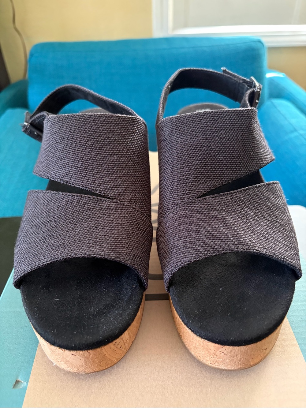 Toms Claudine Black Melange Woven Platform Sandals